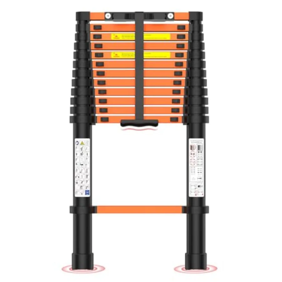 

12.5 FT Extension Ladder Heavy Duty 330lbs Max Capacity Multi-Purpose Collapsible Ladder for RV or Outdoor Work Aluminum Silver