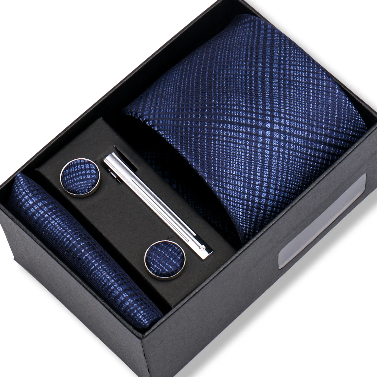 Top Quality 8cm Men\'s Tie Set Elegant Jacquard Necktie Pocket Square Cufflinks Tie Clip With Gift Box Men Fit Wedding Business