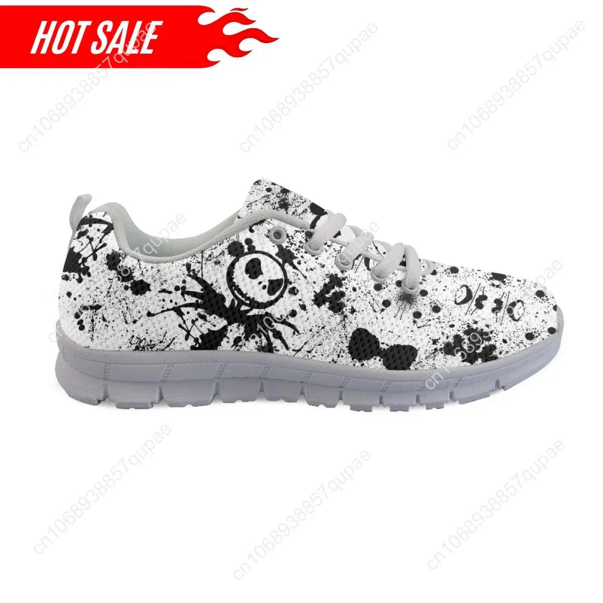 Lightweight Lace-up Running Sneakers Nightmare Christmas Print Women‘s Casual Flats Round Toe Lace-up Tennis Shoes