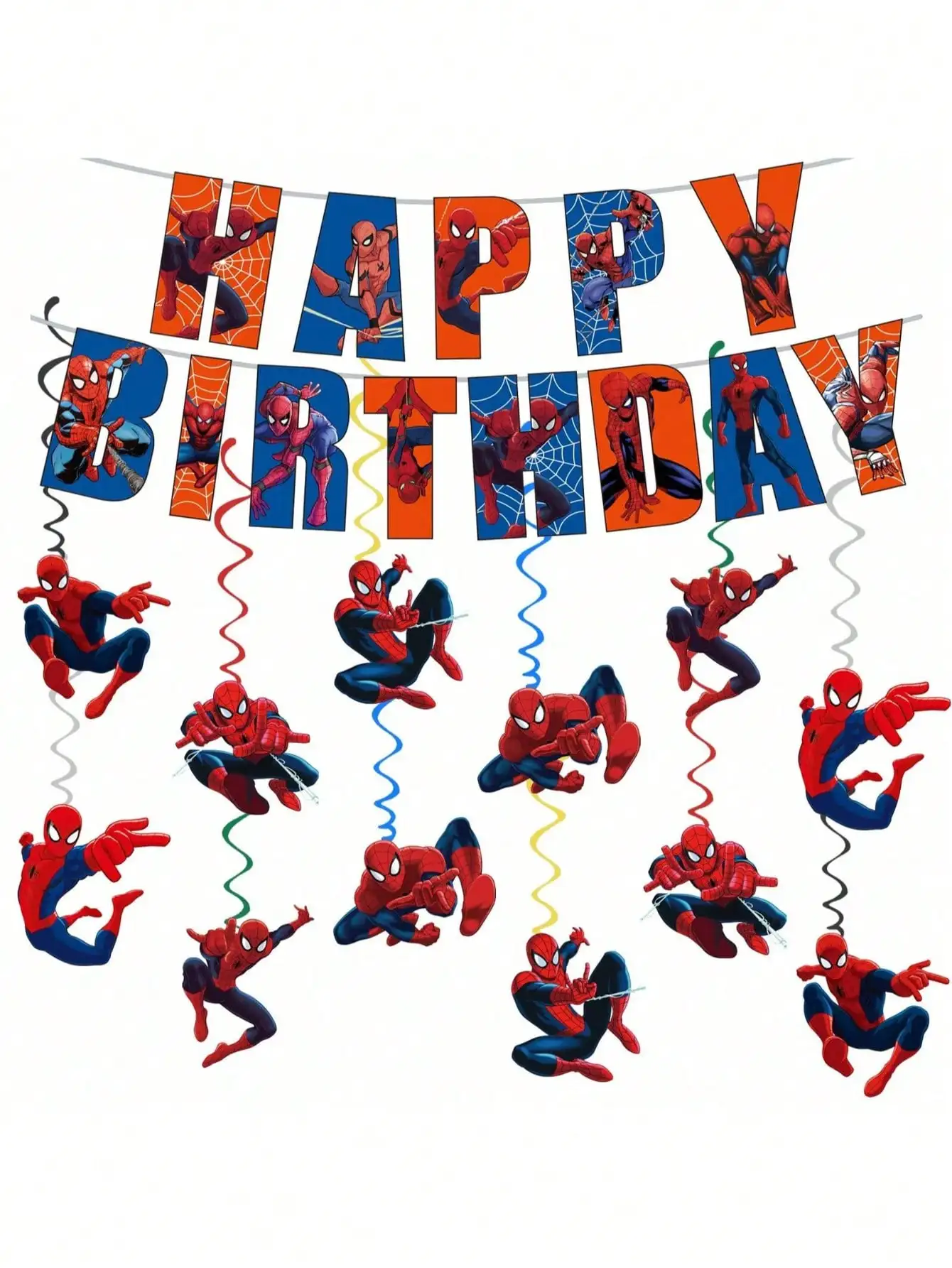 Fournitures de fête Spider-Man, bannière d’anniversaire, tourbillons suspendus pour décorations de fête Spider-Man, décoration de fête d’anniversaire Spider-Man