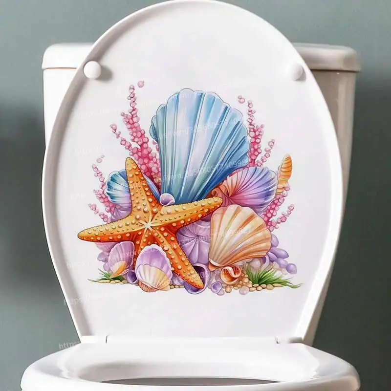 

Colorful Shell Starfish Watercolor Wall Sticker Bathroom Toilet Decor Living Room Cabinet Home Decoration Waterproof Decal S737
