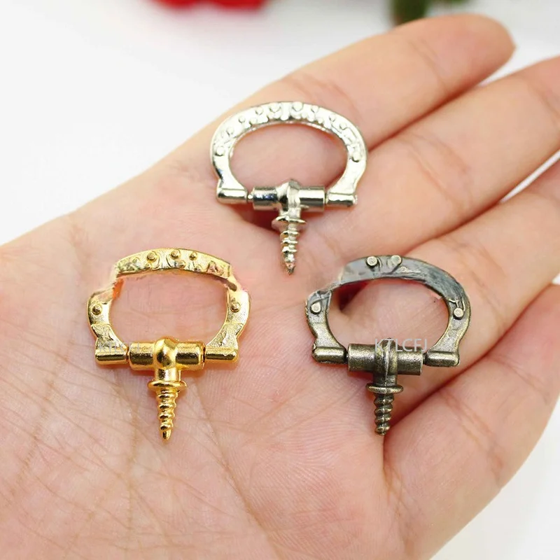 10PCs Three-Color Mini Thread Self-Tapping Handle Alloy Handle Square Bronze Jewelry Box Drawer Pull Ring Decorative Handle