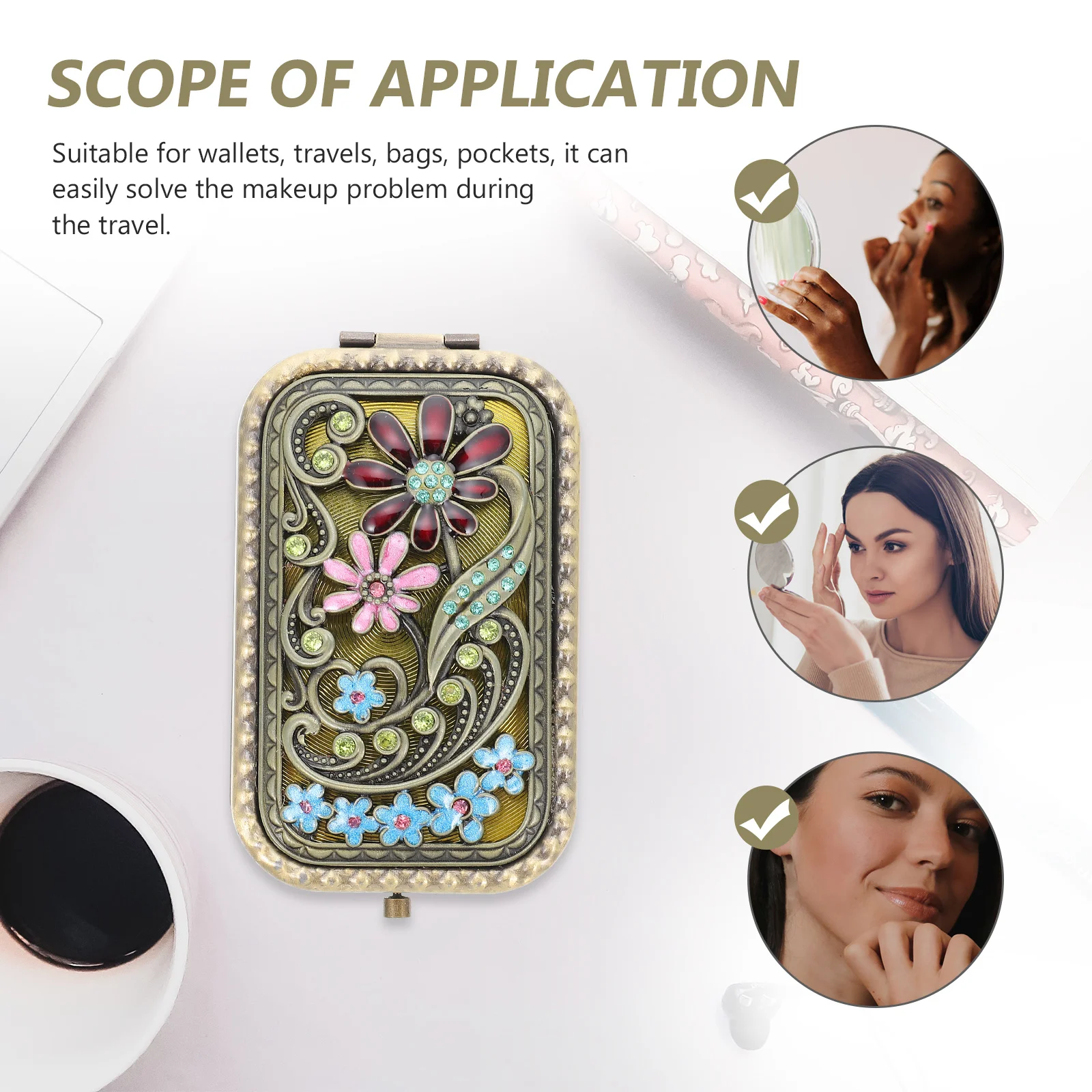 Espelho de maquiagem portátil dobrável de dupla face compacto pequeno espelho de viagem de metal para mulheres menina ferramenta de maquiagem