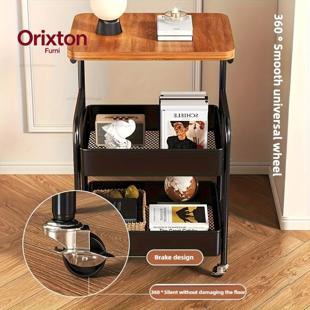 Rolling Cart with Tabletop, Metal Tool and Snack Rack with Storage, Durable Carbon Steel Frame, Wheels