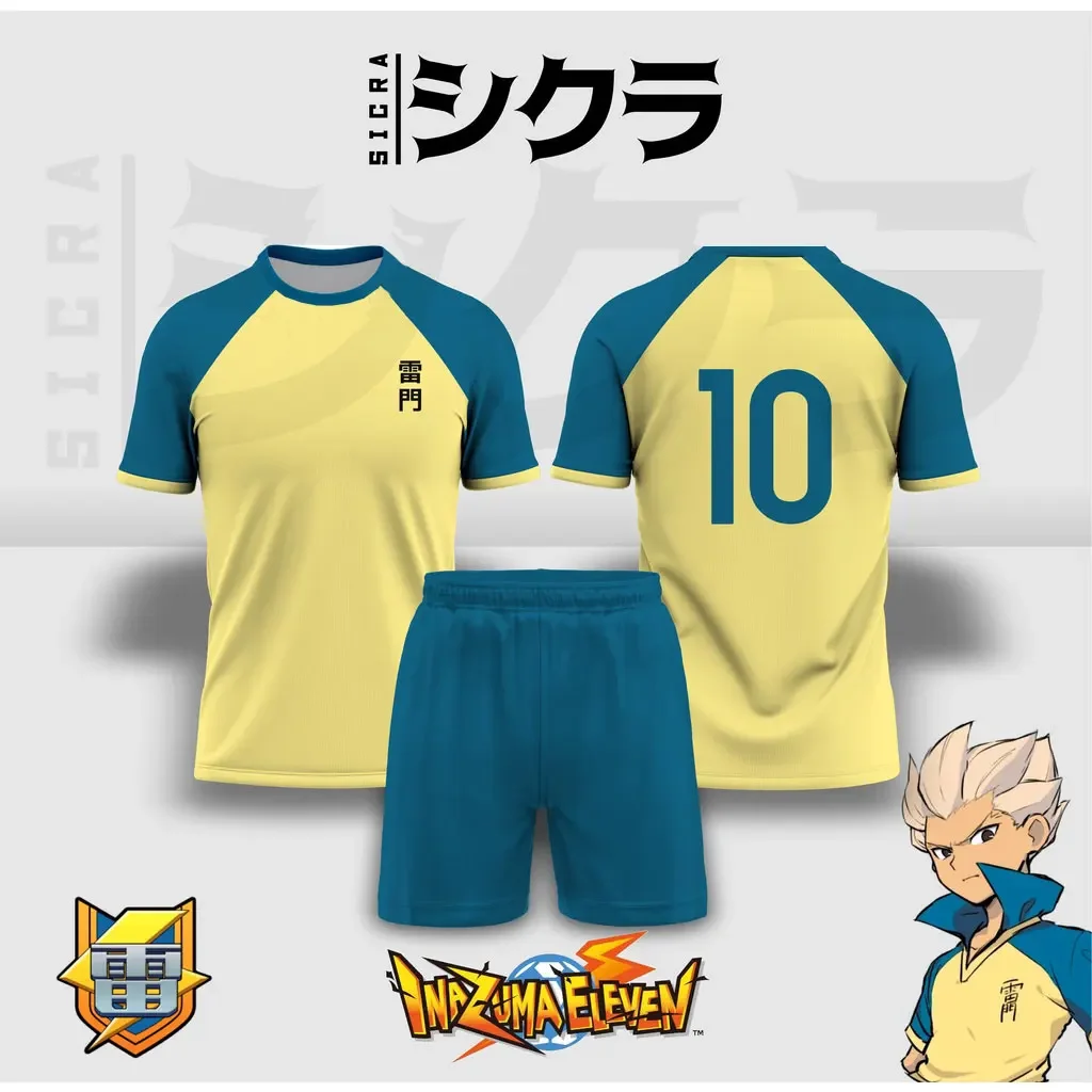 Мужской летний новый комплект с 3D принтом аниме Inazuma Eleven Raimon футбольный клуб косплей Джерси манга шорты с короткими рукавами