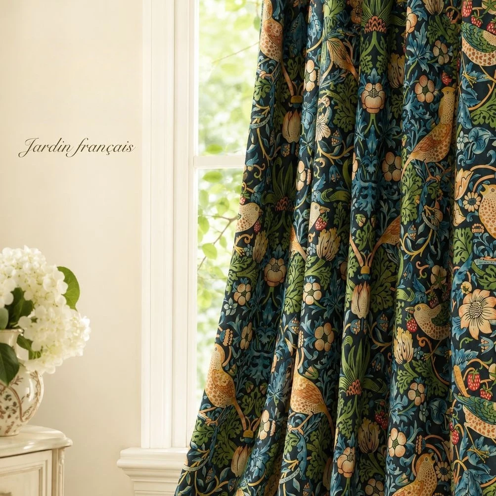 William Morris Vintage Bird Strawberry Floral Curtains Thick Drapes Window Curtain For Living Room Bedroom Home Decor Custom