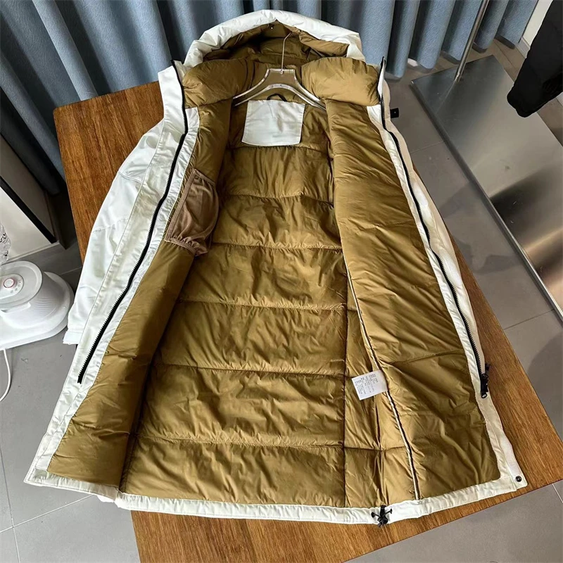 Defective Sle! Yellow! Winter Thick Men's and Women's Mid-Length White Duck Down Water Repellent Cargo Down jacket Outerwear