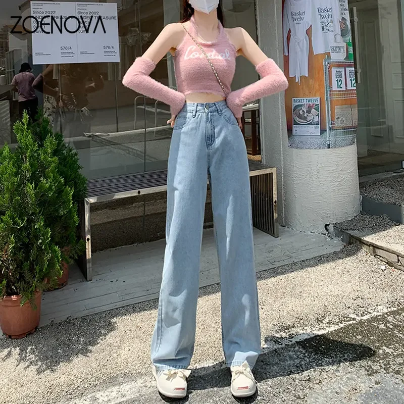 ZOENOVA Retro Casual Women's Wide Leg Jeans Spring 2023 New Slim Waist Covering Trousers Streetwear Suitable For Tall People