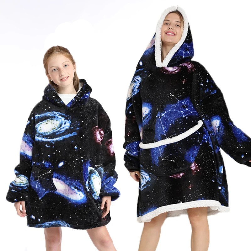 Oversize Winter Sherpa Blanket Plush Polar Fleece Family Matching Hoodie Girl Sweatshirt Homewear , if need 2pcs, plz order 2