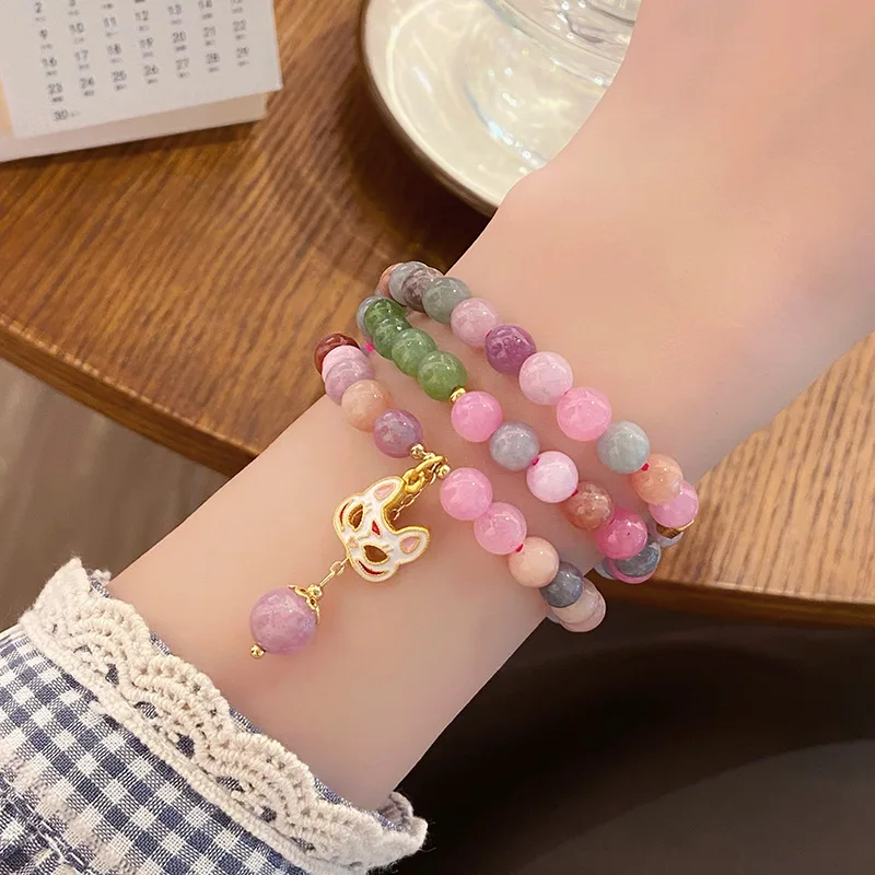 Style Macaron Color Three- Antique Fox Mask Multi-Circle Han Chinese Clothing Accessories Beaded Bracelet