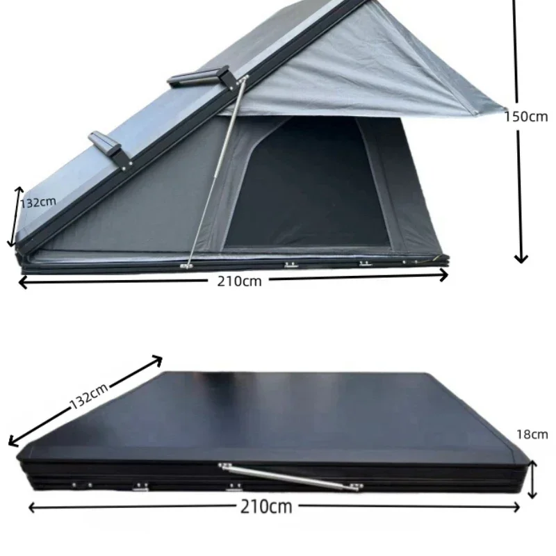 

3-4 People Camping Aluminum Roof Tent Triangle Car Roof Tent Flip Black Gray Hard Shell Roof Tent