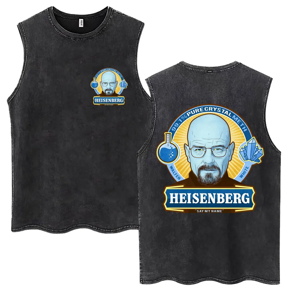 Vintage Washed Heisenberg Breaking Bad Men Tank Tops Men Women Fashion Classic Vests Loose Cotton Sleeveless T Shirt Streetwear