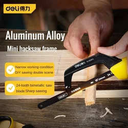 Deli Mini Hacksaw Household DIY Small Handheld Saw Iron Blade Mini Saw Multifunction Woodworking Steel Cutting Tools Holder