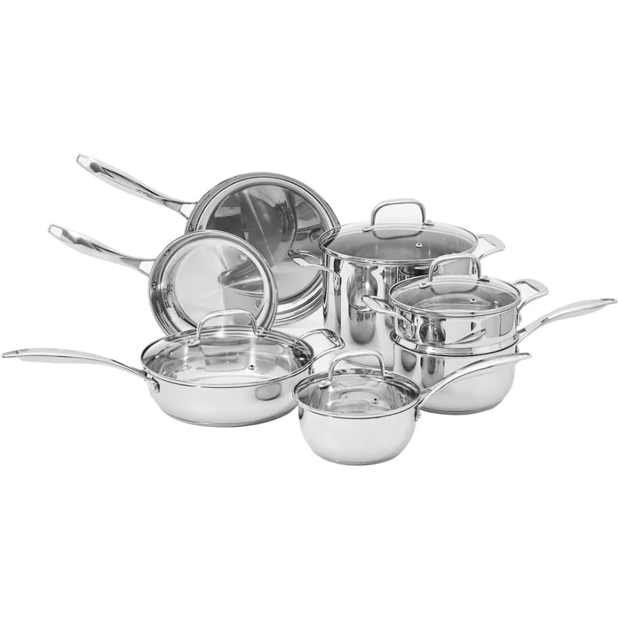 

Stainless Steel Cookware 11Piece Set Oven Safe for HighTemperature Cooking InductionReady Pots and Pans with Even Heating Perfo