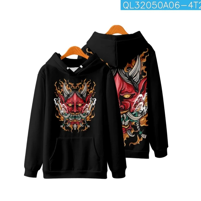 

Autumn Cartoon Demon Printed Black Long Sleeve Hoodies Sweatshirt Fashion Casual Men Pullover Harajuku