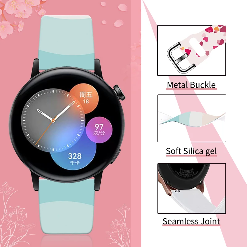 20mm 22mm Fashion Printed Strap for Samsung Galaxy Watch 6/5/4 40mm 44mm 4Classic 42mm 46mm Silicone Band Replaceable Bracelet