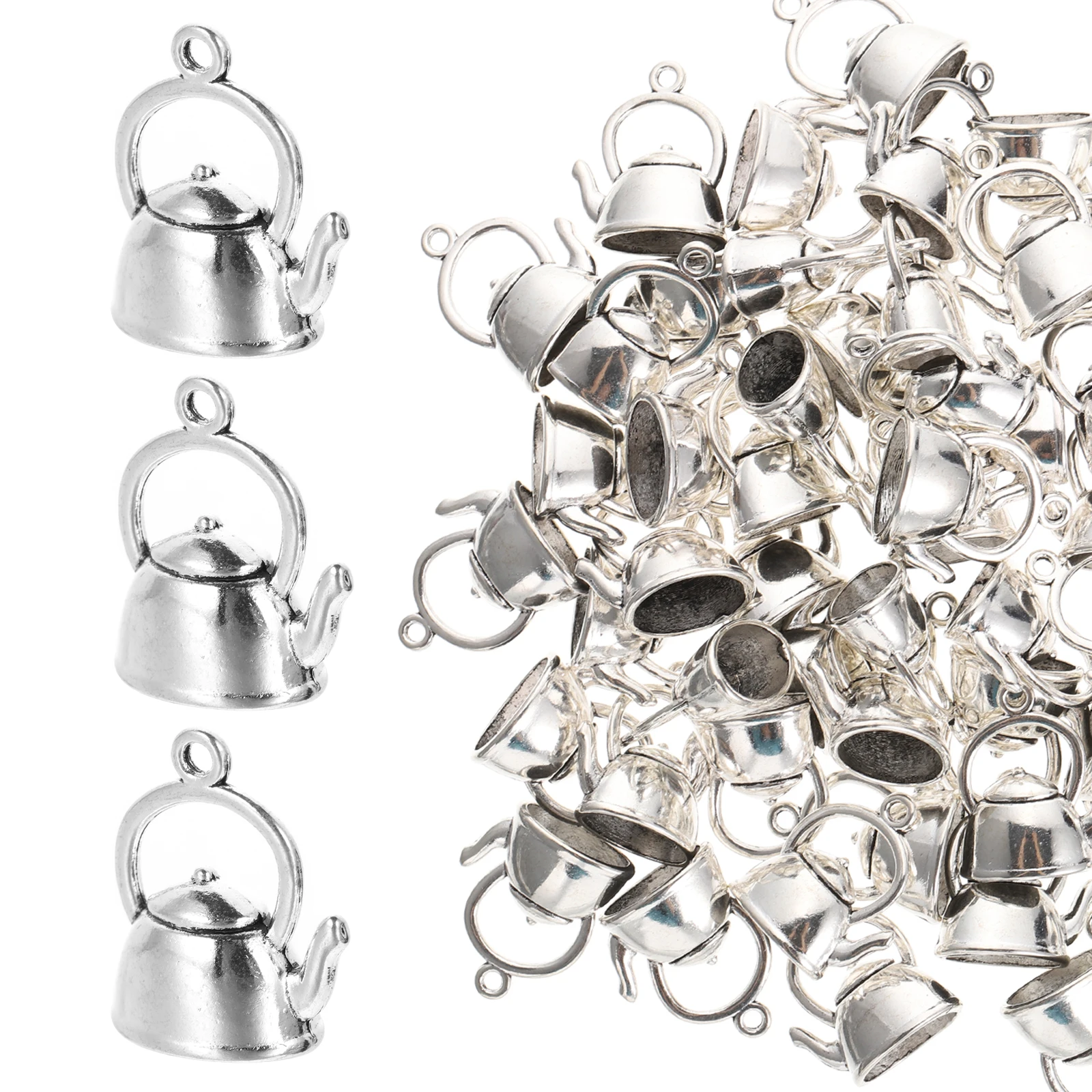 

50pcs Small Teapot Charms Alloy DIY Jewelry Pendants Key Ring Hanging Necklace Bracelet Unique Creativity