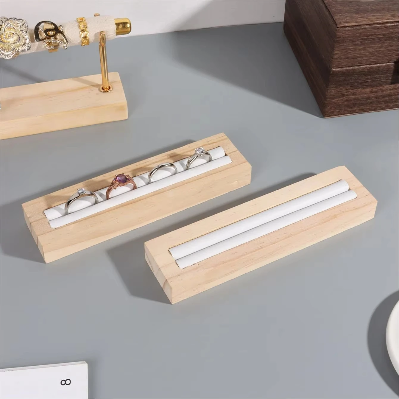 Solid Wooden Ring Display Stand With Microfiber Ring Holder Jewelry Organizer Storage Rack Showcase For Exhibition