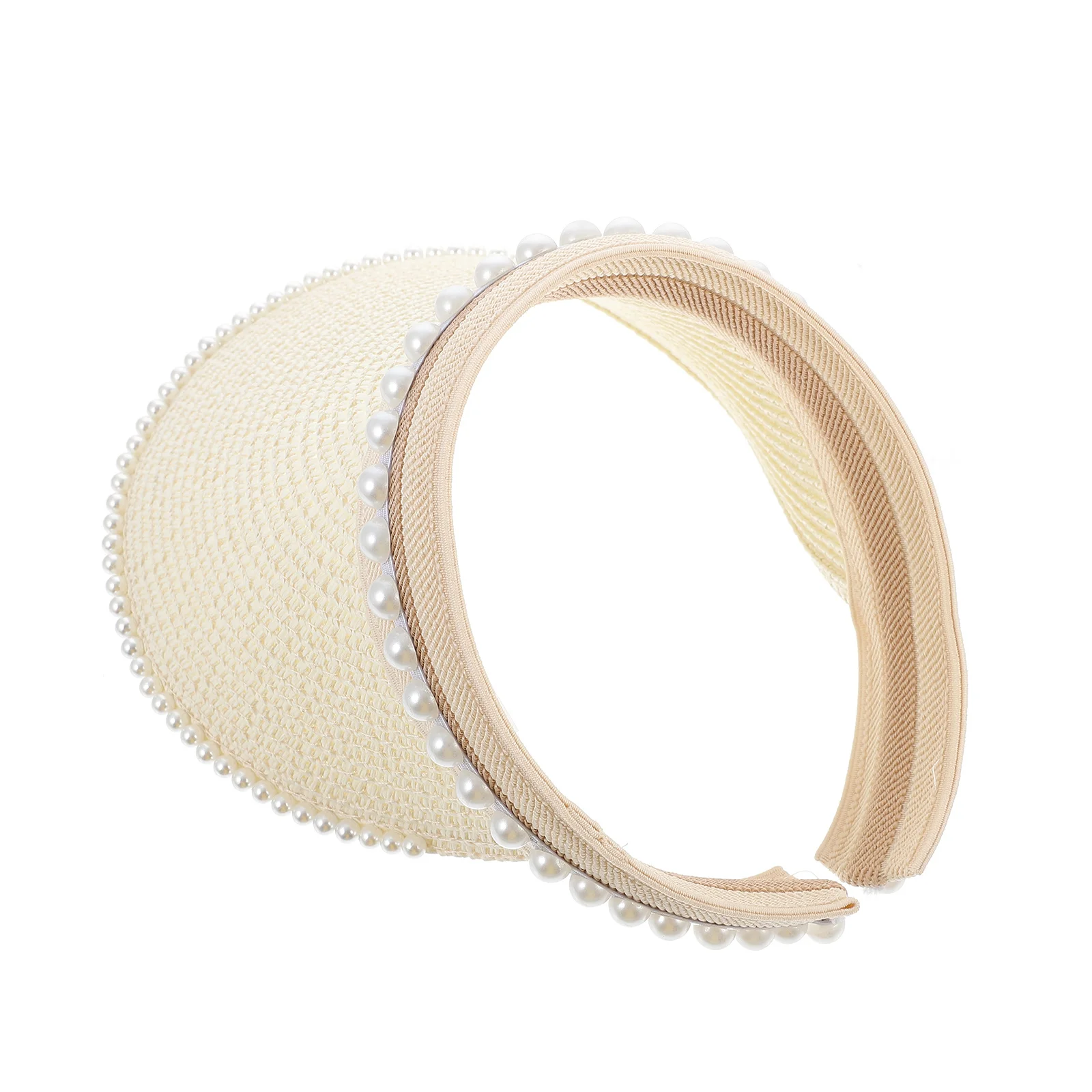

1pcs Women Sun Hat Wide Brim Hollow Out Pearl Decor Summer Straw Hat For Outdoor Travel Beach Wear Casual Sun Hats