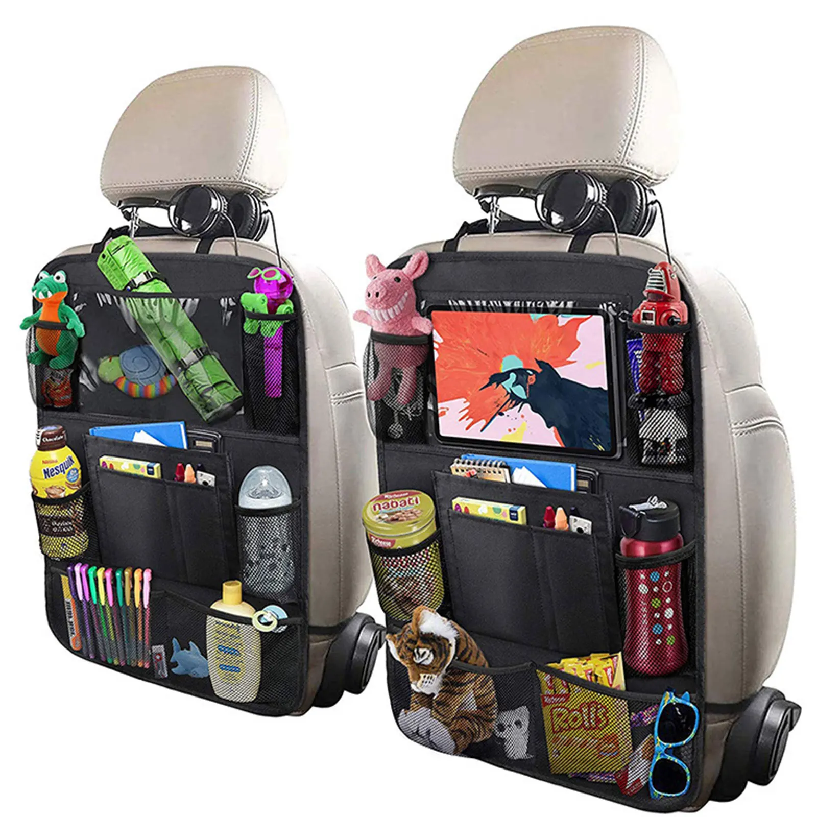 Car Backseat Organizer Auto Seat Back Storage Bag With Touch Screen Tablet Holder for Kids Protector Cover Universal Car Travel