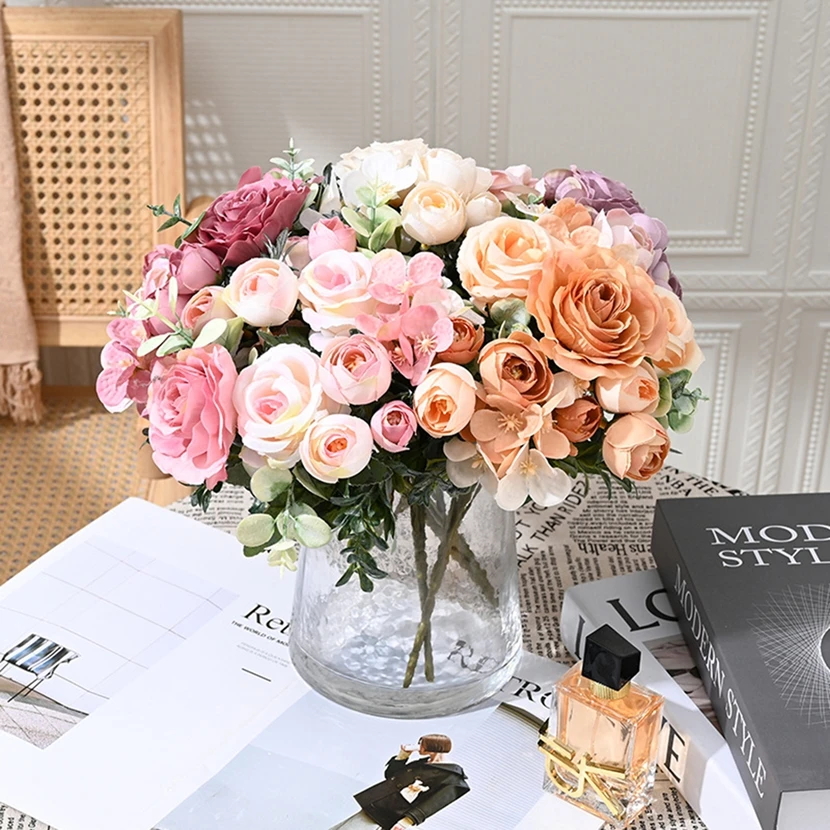 

1PC Artificial Flowers High Quality Silk Rose Festival Garlands Home Ornamental Flowerpot Room Decoration Wedding Bridal Bouquet