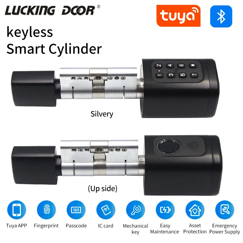 

Smart Cylinder Lock with Tuya Smartlife App Keyless RFID NFC IC Card Pin Code Fingerprint Mechanical Key Unlock support Gateway