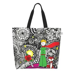 Funny The Little Prince Fairy Tale Shopping Tote Bags Recycling France Fantasy Fiction Canvas Grocery Shoulder Shopper Bag