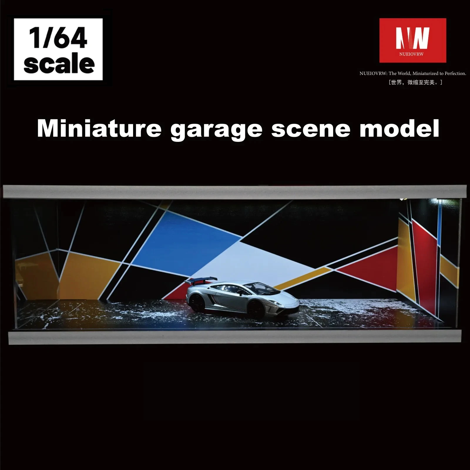 1/64 Diorama Car Garage Model LED Lighting Car Parking Lot Showroom Scene Display Model Gift Toys
