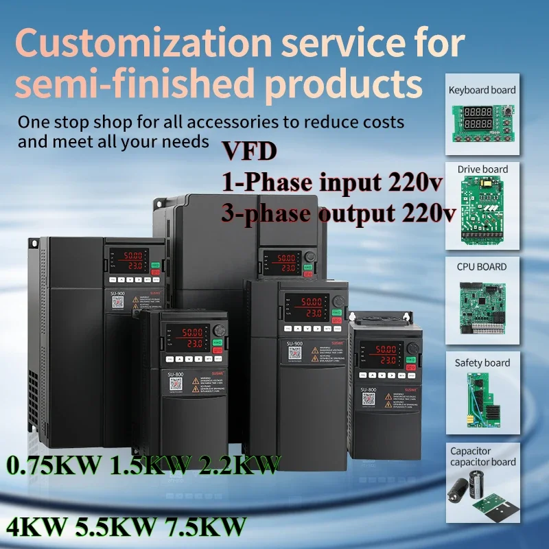 

VFD 0.75KW 1.5KW 2.2KW 4KW 5.5KW 7.5KW 220V single-phase input 220V three-phase output variable frequency motor speed controller