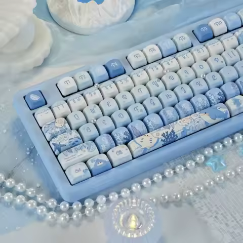 130 Keys Underwater World MOA Profile Custom Keycap Set Five Side Dye Sublimation PBT Keycaps for MX Switch Mechanical Keyboard