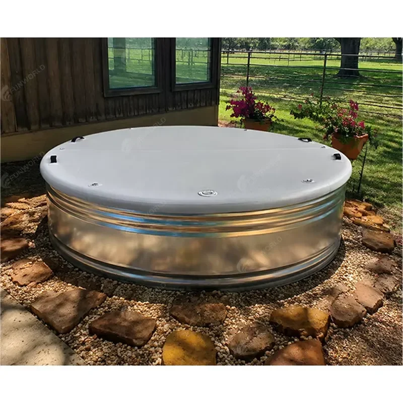 Stock Tank Pool Cover Dustproof Rainproof Tear-resistant Drop Stitch Pool Cover Slats Inflatable Round Stock