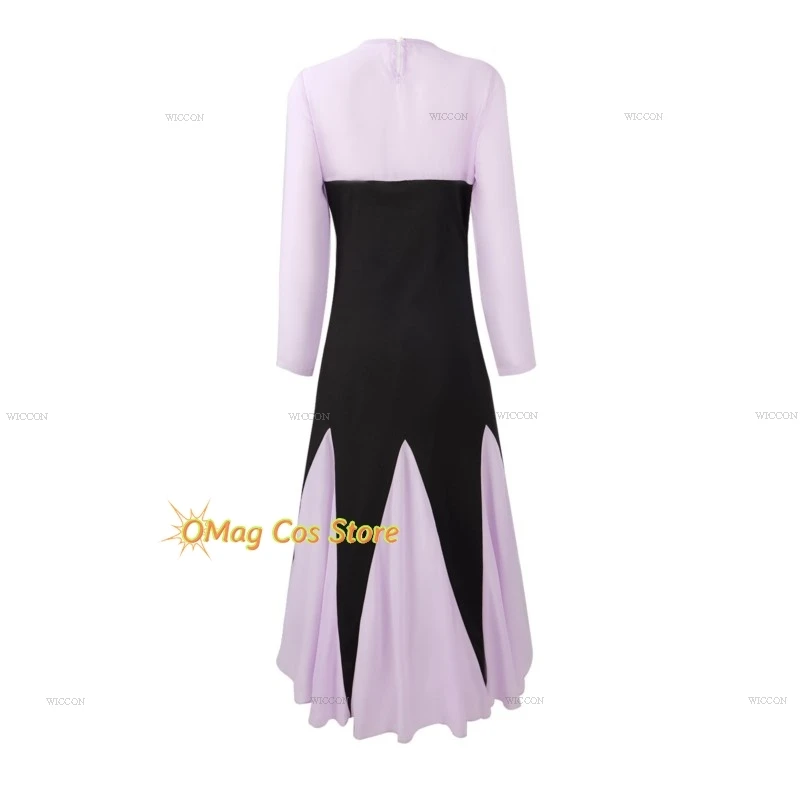 Womens Mermaid Ursula Cosplay Costume Wig Halloween Villain Party Masquerade Octopus Role Play Clothes Purple Maxi Dress Skirt
