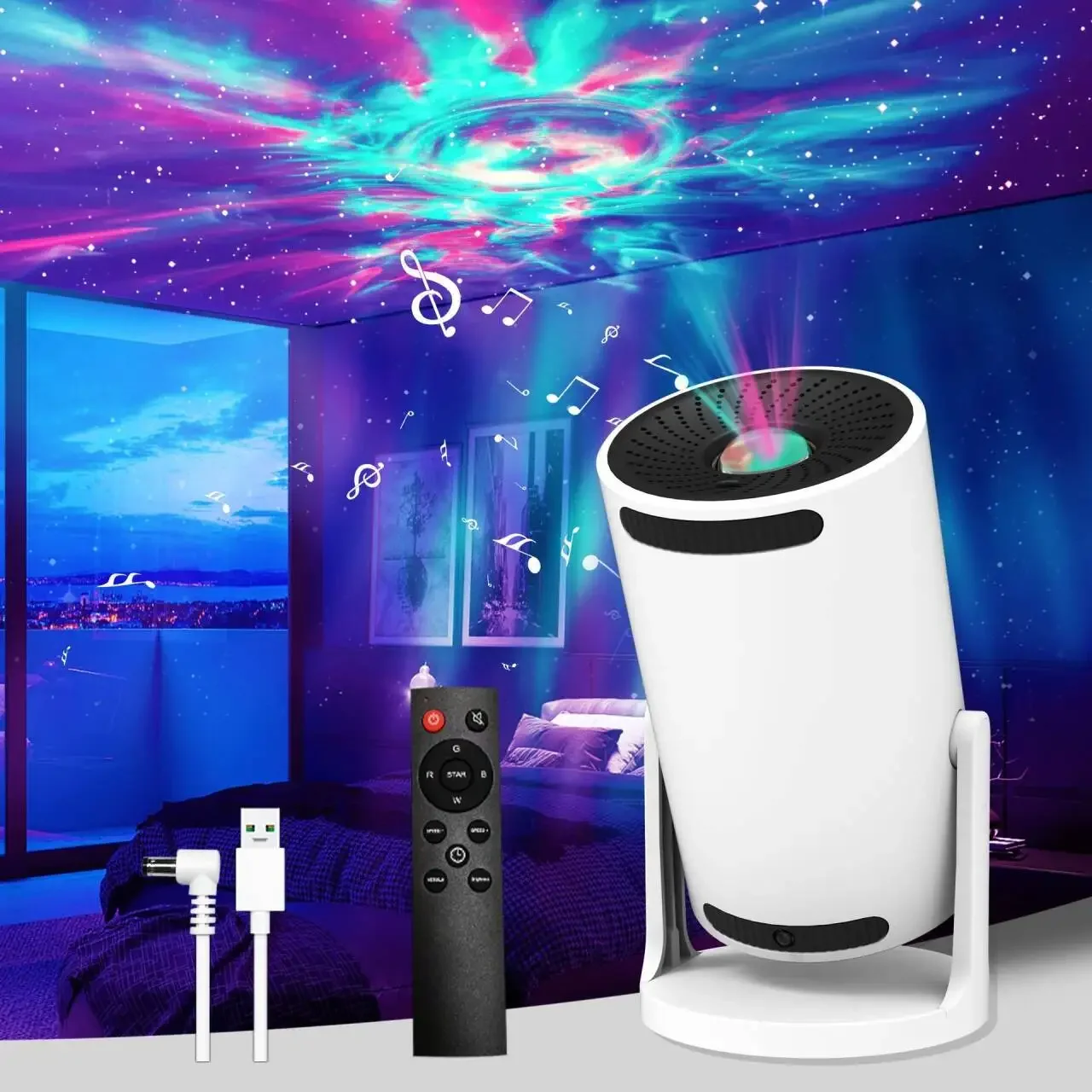 Black Hole Starry Sky Projector Night Light Bluetooth Speaker Dimmable Space Galaxy Projector with Remote For Home Decor Gifts