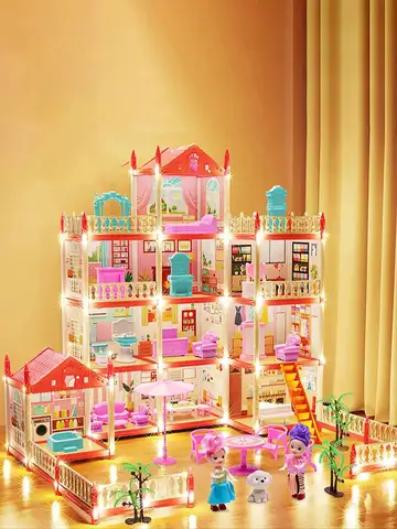 Popular Toy 3d Assembly Diy Mini Toy House Accessories Villa Princess Castle Led Lights Girl Birthday Gift Assembly Toy House