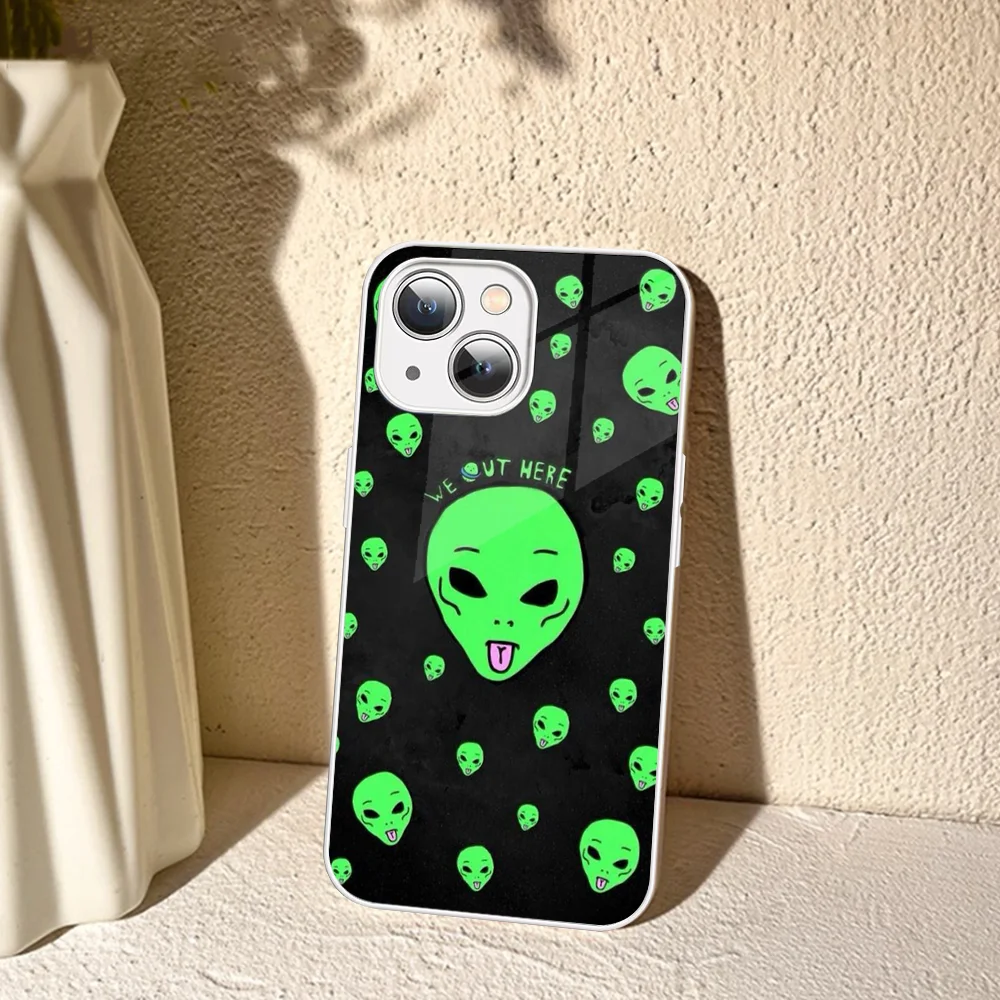 Aesthetics Cartoon alien space  Phone Case For iPhone 14 13 12 Mini 11 Pro XS Max X XR 14 Plus Tempered Glass Cover