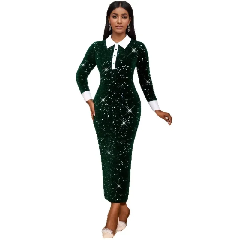 

Plus Size African Dresses for Women Autumn African Long Sleeve Sequin Party Evening Christmas Gowns Dashiki Africa Clothing