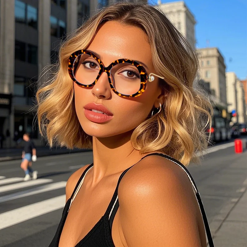 LINFEMAND Oversized Round Pearl Decoration Anti Blue Light Glasses for Women's Office Reading, Daily Dressing, Holiday Gifts