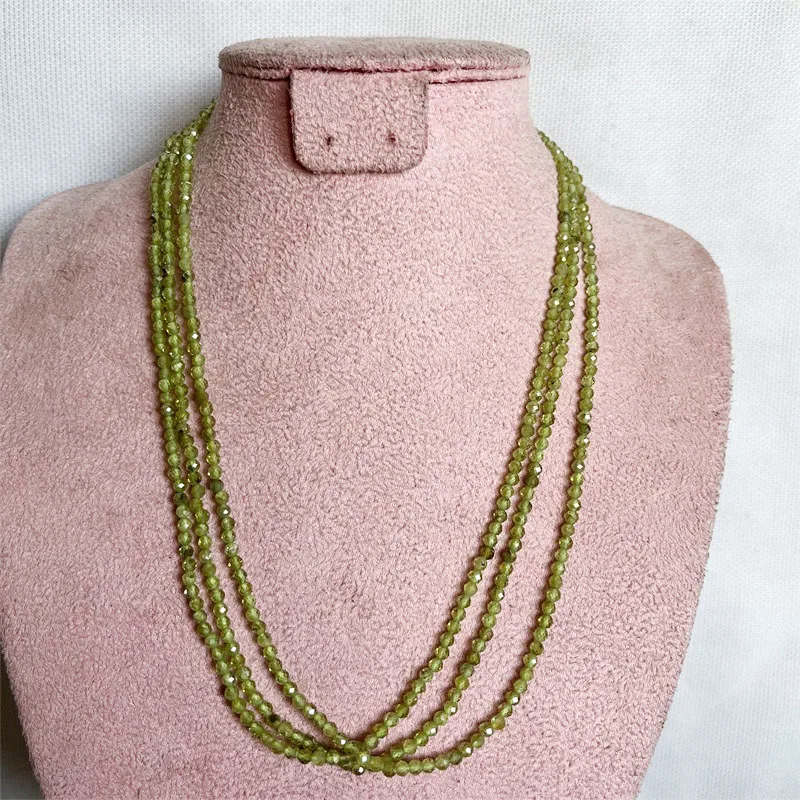 3MM Faceted Peridot Necklace Green Natural Olivine Stone 1/3Strands Adjustable Multilayer Bead Chain Choker Prom Gift