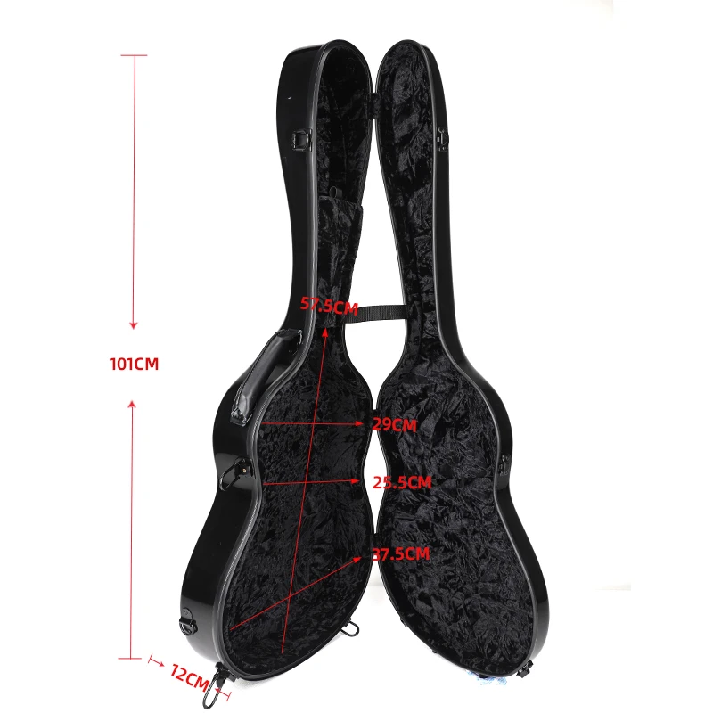 Bright Black Fiberglass Hard Case 39 Inch For Classical Acoustic Guitar Custom Logo Supported Musical Instrument Protective Box