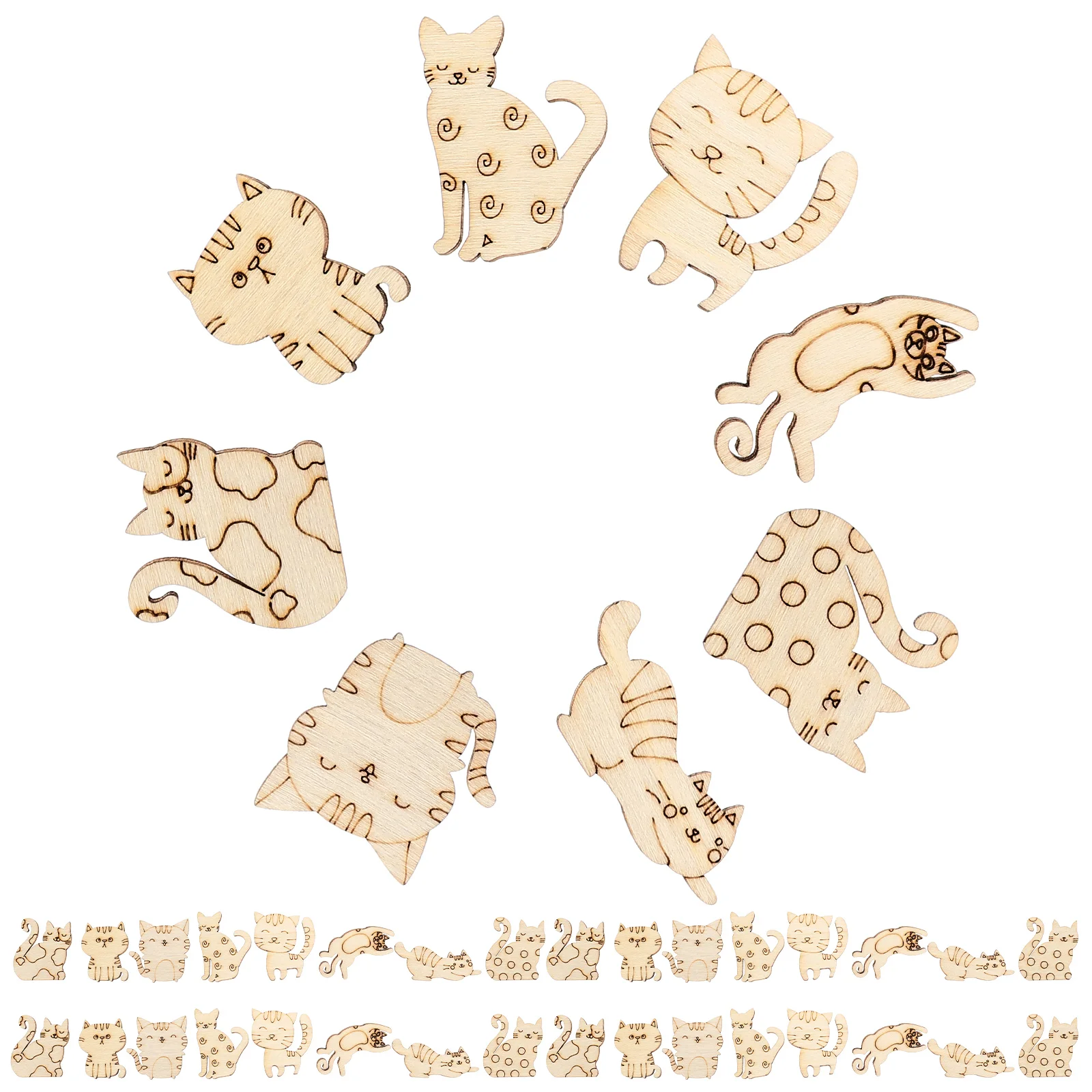 

100 Pcs Unfinished Cat Cutout DIY Crafts Kitten Toys Handmade Painting Cutouts Slices