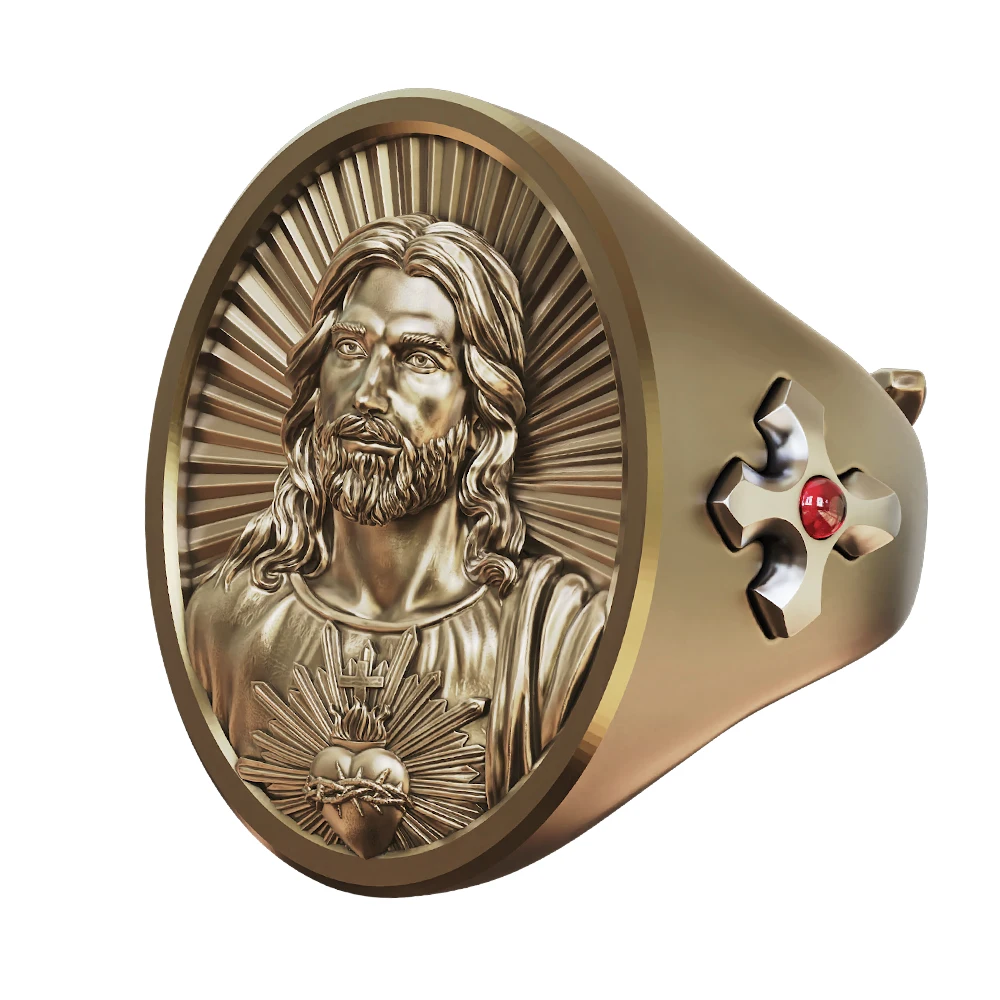 Vintage Style Brass Jesus Christ Cross Ring Religious Jewelry BR509 US Size 7~15
