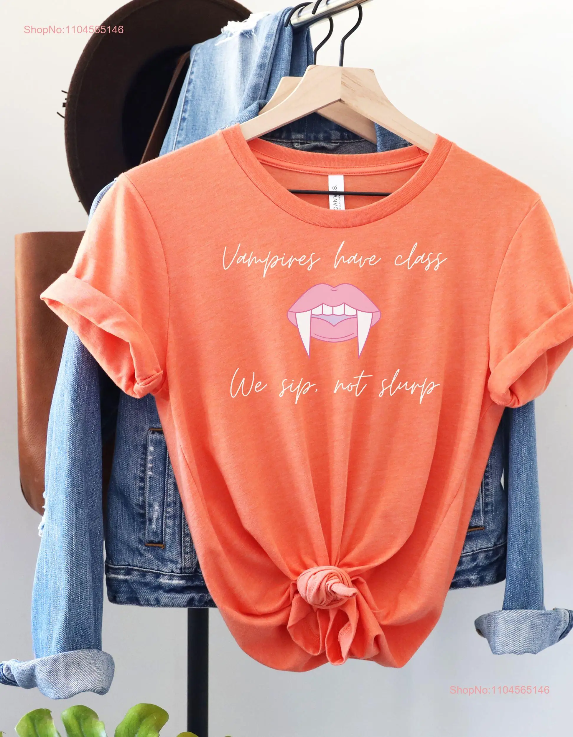 

Halloween shirt vampire t fun womens mom drinking wine mouth and fangs blood long or short sleeves