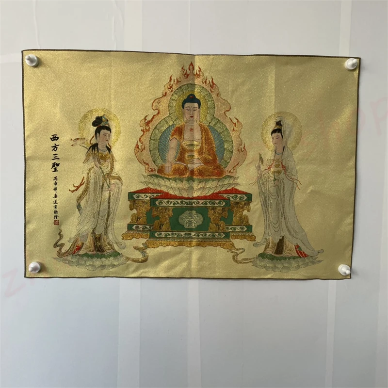 

Embroidered Tangka, Guanyin Bodhisattva, Exquisite Home Furnishings with Traditional Folklore and Auspicious Decoration