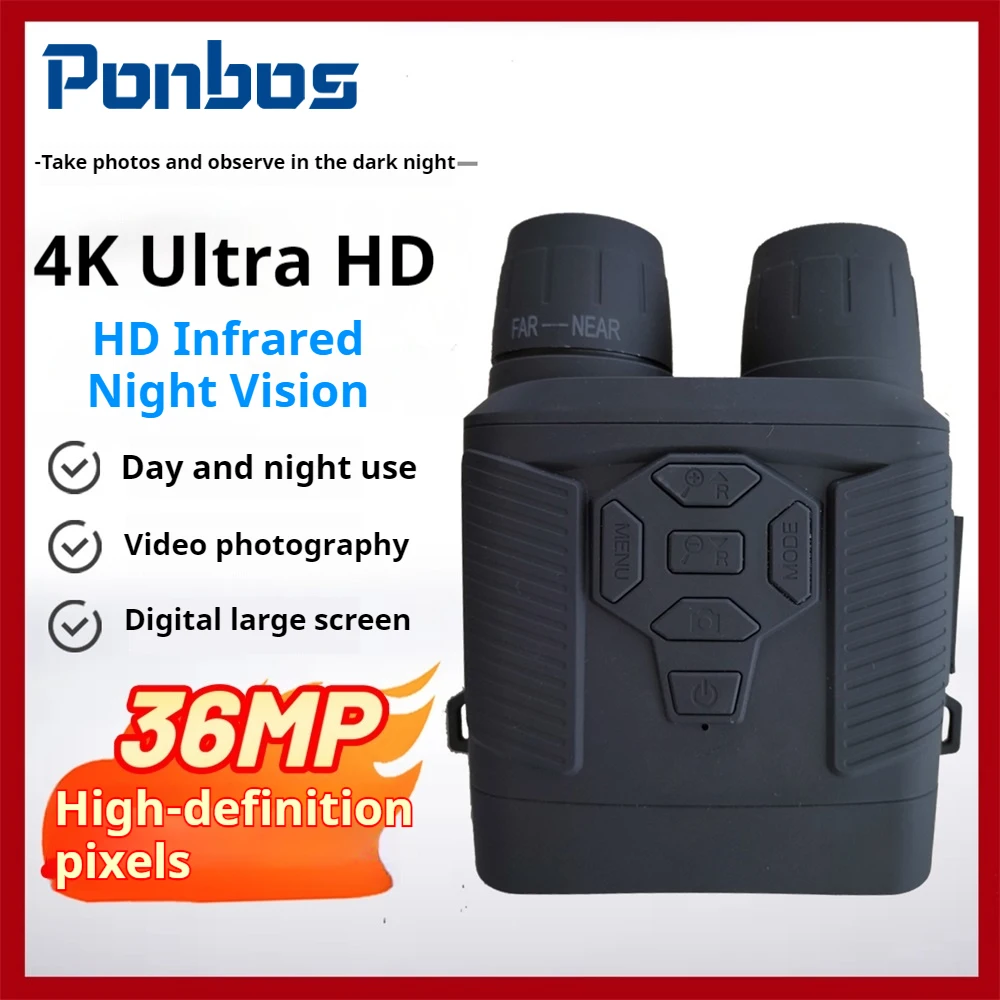 

Ponbos NVI-800 4K UHD Portable Tactical Binocular Telescope Camera 36MP Infrared Night Vision Binoculars for Hunting Camping