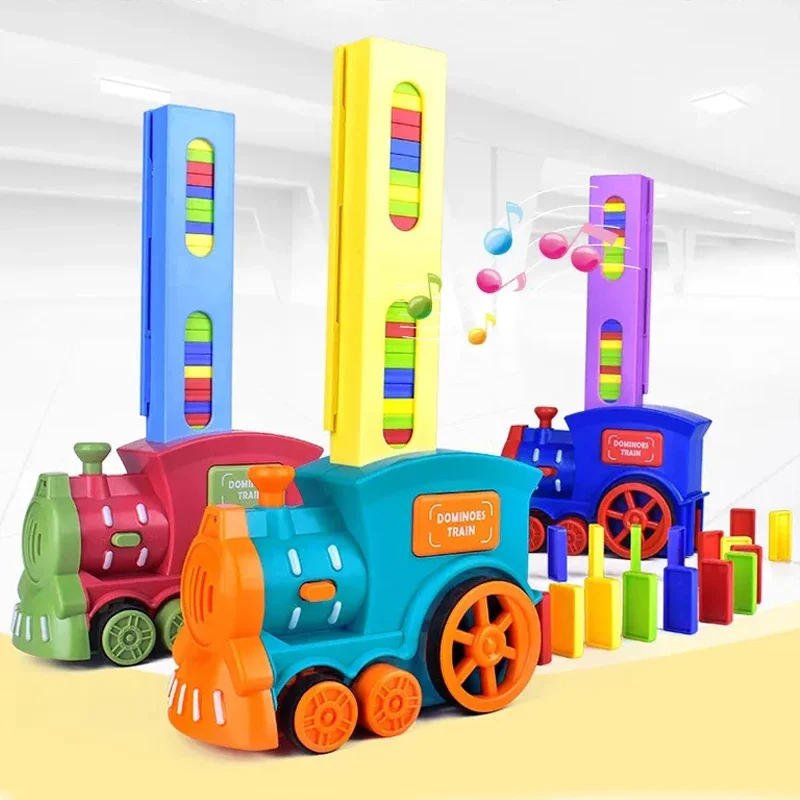 

Children Electric Laying domino train automatic card casting Brick Block set Creative parent-child interactive Education DIY Toy