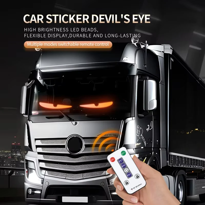 Truck Car Devil Eye LED Pixel Panel Light Remote Control Soft Foldable Lighting Scrolling For Board Windshield 12V 24V