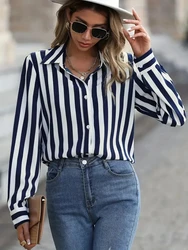 ZBZA Women's Striped Satin Blouse Single Breasted Lapel Long Sleeved Vintage Loose Street Oversized Shirt Autumn Female Chic Top