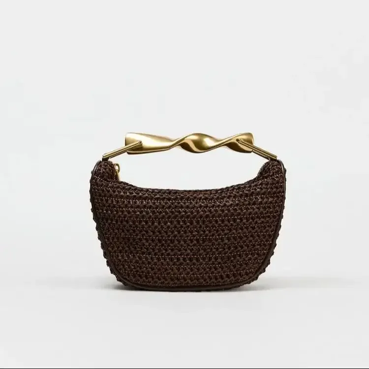 

Women's Woven Straw Bucket Bag, Summer Half-Moon Beach Straw Shoulder Bag, Casual Tote Crossbody Purse