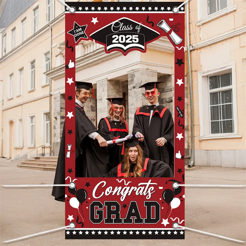 

1PC 2025 Graduation Photo Booth Prop Frame Banner for Class of 2025 Graduate Party Shooting Photo Background Prop Decor Supplies