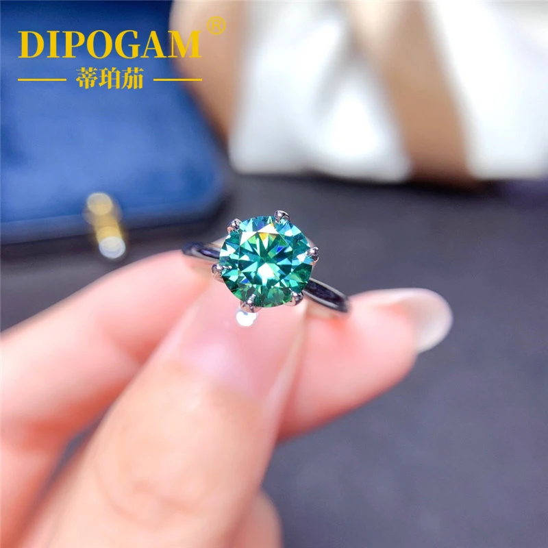 

Кольцо DIPOGAM с зеленым муассанитом для женщин, кольцо из стерлингового серебра 925 пробы с бриллиантом в один карат, простое модное кольцо для предложения руки и сердца и свадьбы